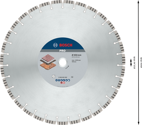 Disco de diamante Bosch PRO Stone 450 mm para cortar piedra.